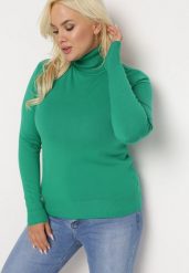Zielony Sweter z Golfem Sazerna. Zielone swetry damskie Born2be, l, bez wzorów, z dzianiny, bez kołnierzyka, bez ramiączek, długie, bez kaptura. Za 59.99 zł.