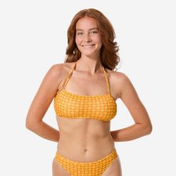 Góra kostiumu kąpielowego damska Decathlon Lori Keyshot. Brązowe bikini damskie Decathlon, bez wzorów. Za 39.99 zł.