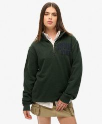 Koszulka z kapturem Henley w stylu vintage. Zielone koszulki sportowe damskie Superdry., xl, bez wzorów, z bawełny, bez kołnierzyka, bez ramiączek, na fitness i siłownię. Za 347.75 zł.