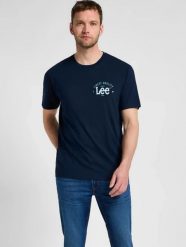 MESKA KOSZULKA LEE BIG LOGO TEE EMPEROR NAVY 112355583. Niebieskie t-shirty męskie Lee, m, bez wzorów, bez kołnierzyka. Za 69.99 zł.