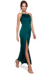 Długa sukienka wieczorowa na wesele błyszcząca halter neck zielona. Zielone sukienki damskie Sukienki.shop, na imprezę, s, bez wzorów, z satyny, wizytowe, bez kołnierzyka, bez ramiączek, maxi. Za 319.00 zł.