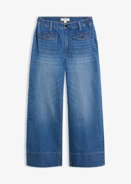 Jeansy wide leg, wysoki stan. Brązowe jeansy damskie bonprix, z podwyższonym stanem. Za 169.99 zł.