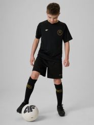 4F Spodenki sportowe szybkoschnące dziecięce 4F JUNIOR x Robert Lewandowski - czarne 122/128 (6-8 lat). Czarne szorty dla chłopców 4f, bez wzorów, z materiału, młodzieżowe. Za 99.99 zł.