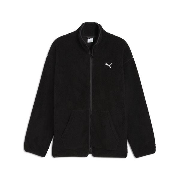 Męska rozpinana bluza typu sherpa Essentials Elevated na zimę o luźnym kroju. Czarne bluzy męskie Puma, na zimę, m, bez wzorów, do biegania. Za 269.00 zł.