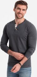 Ombre Męski longsleeve z guzikami przy dekolcie - grafitowy V9 OM-LSCL-0107 S. Szare bluzki z długim rękawem męskie Ombre, m, bez wzorów, bez kołnierzyka. Za 79.99 zł.