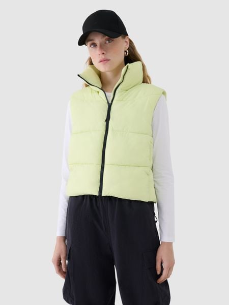 4F Bezrękawnik puchowy cropped z wypełnieniem syntetycznym damski - zielony XXL. Zielone kurtki damskie 4f, xs, bez wzorów, z dzianiny, bez kaptura. Za 99.99 zł.