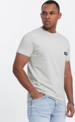 Ombre Casualowy t-shirt męski z naszytą kieszonką - bladozielony V2 OM-TSCT-0109 L. T-shirty męskie Ombre, l, bez wzorów, bez kołnierzyka. Za 39.99 zł.