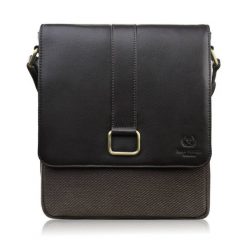 Listonoszka męska na ramię ze skóry i bawełnianego canvasu czarna Paolo Peruzzi AY-01-BR. Czarne torby na ramię męskie bez wzorów, z bawełny, eleganckie, na ramię. Za 149.00 zł.