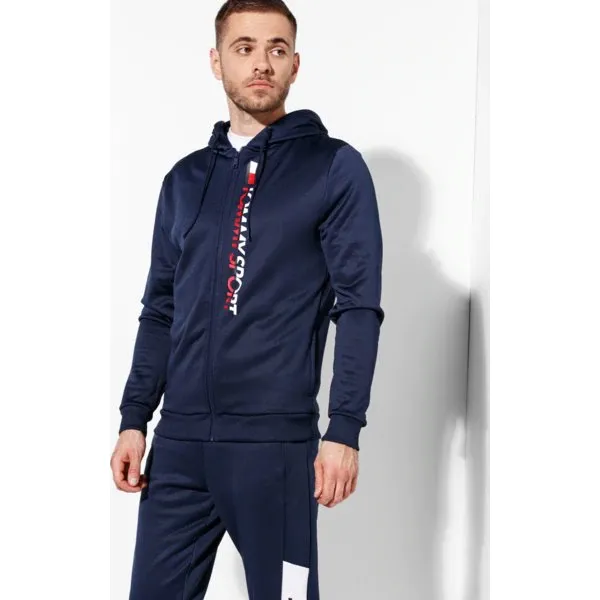 Tommy Sport Bluza Rozpinana Z Kapturem Zip Through Logo , granatowy, rozmiar M. Niebieskie bluzy męskie Tommy Hilfiger, m, bez wzorów, z materiału, z kapturem. W wyprzedaży za 319.99 zł.