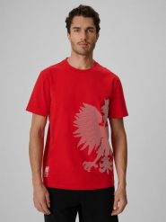 T-shirt bawełniany kibica męski 4F 4FRSS26TTSHM4200. Czerwone t-shirty męskie 4f, m, bez wzorów, z bawełny, klasyczne, bez kołnierzyka. Za 79.99 zł.