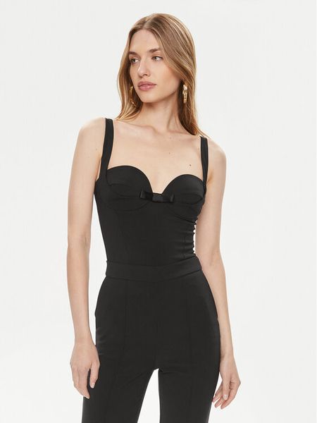 Elisabetta Franchi Body BO-012-42E2-5981 Czarny Slim Fit. Czarne bluzki damskie Elisabetta Franchi, bez wzorów, z syntetyku, bez kołnierzyka, bez ramiączek. Za 1,269.00 zł.