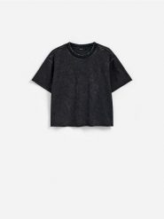 T-shirt z efektem sprania - ciemnoszary. Szare t-shirty damskie Reserved, l, bez wzorów, z bawełny, bez kołnierzyka. Za 59.99 zł.