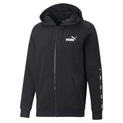 Bluza męska Puma ESS+ Tape Full-Zip Hoodie FL. Czarne bluzy sportowe męskie Puma, m, bez wzorów, z dresówki, bez kaptura. Za 209.00 zł.