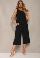 Czarny 2-Częściowy Komplet z Bawełny Luźny Top i Szerokie Spodnie Nezara. Czarne spodnie materiałowe damskie Renee, m, bez wzorów, z bawełny. Za 54.99 zł.