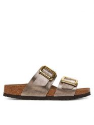 Birkenstock Klapki Sydney Cushion Buckle 1029372 Złoty. Żółte klapki damskie Birkenstock, bez wzorów, ze skóry, bez obcasa. Za 359.99 zł.