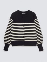 Kardigan damski w białe paski czarny Suzana 906. Czarne swetry damskie Big Star, l, bez wzorów, z jeansu, biznesowe, bez kołnierzyka, bez ramiączek, bez kaptura. Za 179.99 zł.