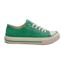 Niskie Trampki Damskie Big Star NN274268 Zielone. Zielone trampki i tenisówki damskie bez wzorów, z gumy, eleganckie, bez zapięcia. Za 180.71 zł.