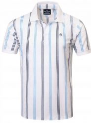Męska Koszulka Polo - Pako Jeans - Biała w Prążki. Niebieskie koszulki polo męskie Pako Jeans, l, bez wzorów, z bawełny, casualowe, bez ramiączek. Za 129.00 zł.