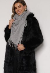 Szary Trójkątny Szalik z Wiskozy i Bawełny z Frędzlami Vetirala. Szare szaliki i chusty damskie Born2be, bez wzorów, z bawełny, biznesowe. Za 44.99 zł.