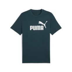 Męska koszulka ESS z logo No. 1 PUMA Green Terrain. Zielone koszulki sportowe męskie Puma, m, bez wzorów, z gumy, bez kołnierzyka, bez ramiączek, do biegania. Za 99.00 zł.