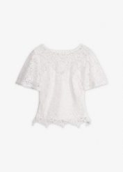 Bluzka koronkowa. Białe bluzki damskie bonprix, bez wzorów, z koronki, bez kołnierzyka, bez ramiączek. Za 147.99 zł.