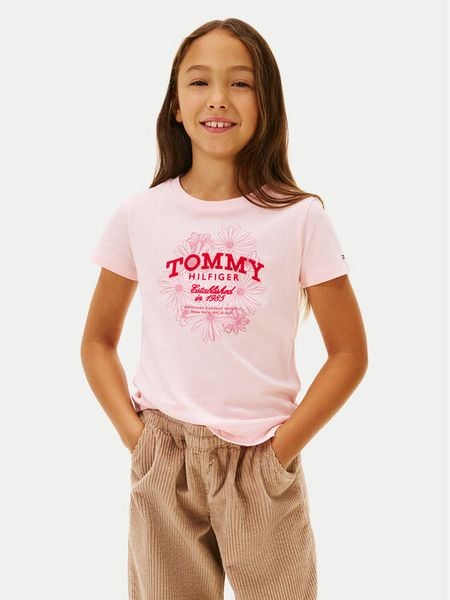 Tommy Hilfiger T-Shirt KG0KG09257 D Różowy Regular Fit. Czerwone t-shirty i topy dla dziewczynek Tommy Hilfiger, bez wzorów, z bawełny, bez ramiączek. Za 149.99 zł.