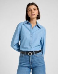 DAMSKA KOSZULA JEANSOWA LEE BALLOON SLEEVE SHIRT NEVER AGES 112370985. Bluzki damskie Lee, l, bez wzorów, z jeansu, bez kołnierzyka, bez ramiączek. Za 199.99 zł.