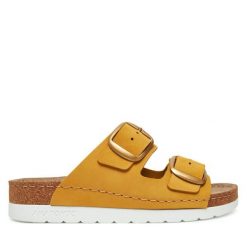 Klapki Dr. Brinkmann. Żółte klapki damskie Dr. Brinkmann, bez wzorów, bez obcasa. Za 249.99 zł.