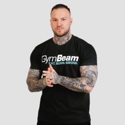 Koszulka męska fitness z krótkim rękawem Grow. Czarne koszulki sportowe męskie GYMBEAM, l, bez wzorów, z bawełny, bez kołnierzyka, bez ramiączek, na fitness i siłownię. Za 55.90 zł.