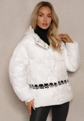 Biała Casualowa Kurtka z Pikowanymi Przeszyciami Kapturem i Kieszeniami Tinnetia. Białe kurtki damskie Renee, na jesień, m, bez wzorów, z jeansu. Za 229.99 zł.