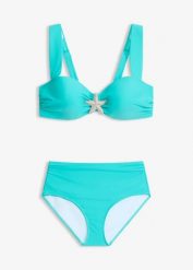 Bikini balkonetka z ozdobną rozgwiazdą (2 części). Niebieskie bikini damskie bonprix, bez wzorów. Za 119.99 zł.
