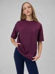 4F T-shirt loose gładki damski - burgundowy XL. Czerwone t-shirty damskie 4f, xl, bez wzorów, z bawełny, bez kołnierzyka. Za 59.99 zł.