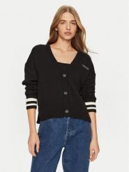 Guess Jeans Kardigan W4BR81 Z3HM1 Czarny Regular Fit. Czarne kardigany damskie Guess Jeans, m, z aplikacjami, z bawełny, bez kołnierzyka, bez ramiączek, bez kaptura. Za 309.99 zł.