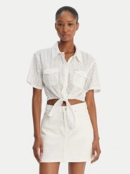 Guess Koszula W6GHA3 WO331 Biały Regular Fit. Białe bluzki damskie Guess, xl, z aplikacjami, z bawełny, bez kołnierzyka, bez ramiączek. Za 379.99 zł.