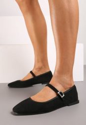Czarne Eleganckie Balerinki z Ekozamszu ze Sprzączką i Kwadratowym Noskiem Ivalune. Czarne baleriny damskie Born2be, bez wzorów, z jeansu, eleganckie, bez obcasa, na płaskiej podeszwie. Za 49.99 zł.