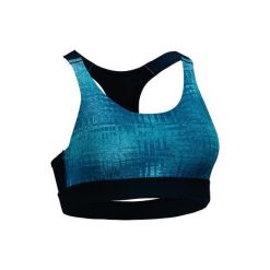 Stanik fitness kardio 500. Niebieskie obuwie sportowe damskie DOMYOS, bez wzorów, z elastanu, na fitness i siłownię. W wyprzedaży za 34.99 zł.