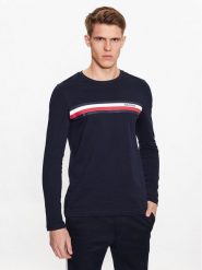 Tommy Hilfiger Longsleeve Monotype Chest Stripe MW0MW32366 Granatowy Slim Fit. Niebieskie bluzki z długim rękawem męskie Tommy Hilfiger, m, bez wzorów, z bawełny, bez kołnierzyka. Za 199.99 zł.