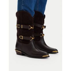 Botki Badura. Brązowe botki damskie Badura, bez obcasa, na słupku, bez zapięcia. Za 599.99 zł.