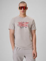 4F T-shirt regular z nadrukiem męski - szary S. Szare t-shirty męskie 4f, m, bez wzorów, z bawełny, klasyczne, bez kołnierzyka. Za 69.99 zł.