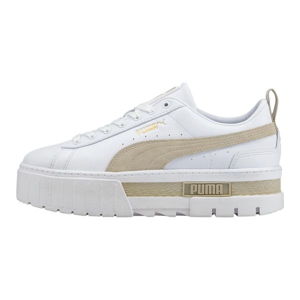 Buty do chodzenia damskie Puma Mayze Lth Classic. Białe obuwie sportowe damskie Puma, bez wzorów, z materiału, trekkingowe. W wyprzedaży za 326.80 zł.