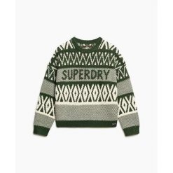 Sweter z wzorem damski Superdry. Zielone swetry damskie Superdry., na zimę, bez wzorów, z dzianiny, bez kołnierzyka, bez ramiączek, bez kaptura. Za 332.15 zł.