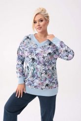 Bawełniana nierozpinana bluza Zimowy Ogród Elsy z dekoltem w serek V-neck PLUS SIZE XXL OVERSIZE. Białe bluzy damskie Moda Size Plus Iwanek, na zimę, plus size, bez wzorów, z bawełny, bez kaptura. Za 259.90 zł.