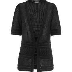 Sweter bez zapięcia ażurowy bonprix czarny. Czarne swetry damskie bonprix, w ażurowe wzory, bez kołnierzyka, bez ramiączek, bez kaptura. Za 74.99 zł.