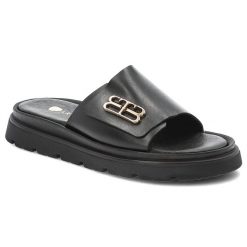Czarne Klapki Armodo Eleganckie Obuwie Damskie. Czarne klapki damskie Armodo, z aplikacjami, ze skóry, eleganckie, bez obcasa. Za 289.00 zł.