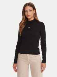 Guess Jeans Golf W5BP23 KA0H1 Czarny Slim Fit. Czarne swetry damskie Guess Jeans, xl, z aplikacjami, z bawełny, bez kołnierzyka, bez ramiączek, bez kaptura. Za 169.99 zł.