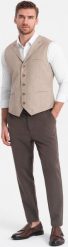 Ombre Spodnie męskie chino z gumką w pasie SLIM FIT - czekoladowe V2 OM-PACP-0158 XL. Brązowe spodnie materiałowe męskie Ombre, m, bez wzorów. Za 219.99 zł.