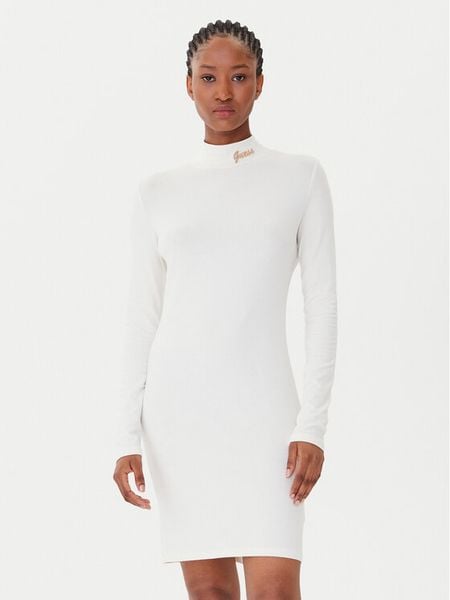 Guess Sukienka codzienna V5BK04 KCBF1 Écru Slim Fit. Sukienki damskie Guess, na co dzień, l, z aplikacjami, z bawełny, bez kołnierzyka, bez ramiączek, proste. Za 169.99 zł.