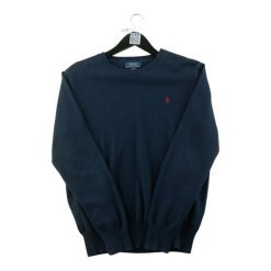 Second life - Sweter męski z okrągłym dekoltem z dzianiny bawełnianej - Jak nowy. Niebieskie swetry przez głowę męskie Ralph Lauren, m, bez wzorów, z bawełny, bez kołnierzyka. Za 190.96 zł.