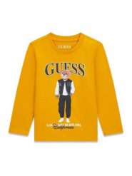 Guess Bluzka N6BI04 K5854 Żółty Regular Fit. Żółte koszule dla chłopców Guess, z aplikacjami, z bawełny, bez kołnierzyka, bez ramiączek. Za 114.99 zł.