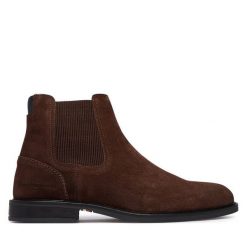 Sztyblety Tommy Hilfiger. Brązowe botki męskie Tommy Hilfiger, bez wzorów, bez zapięcia. Za 649.99 zł.